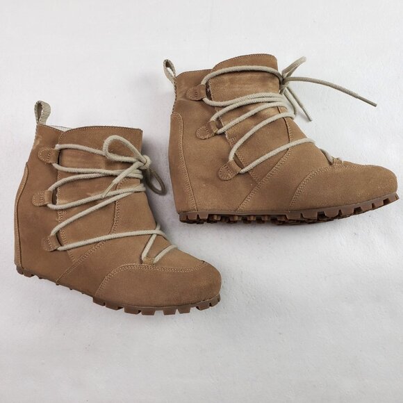 Merrell Moab Wedge Polar Ankle Boot Womens 8 Brown Suede Lace Up Lined Insulated - Picture 1 of 11